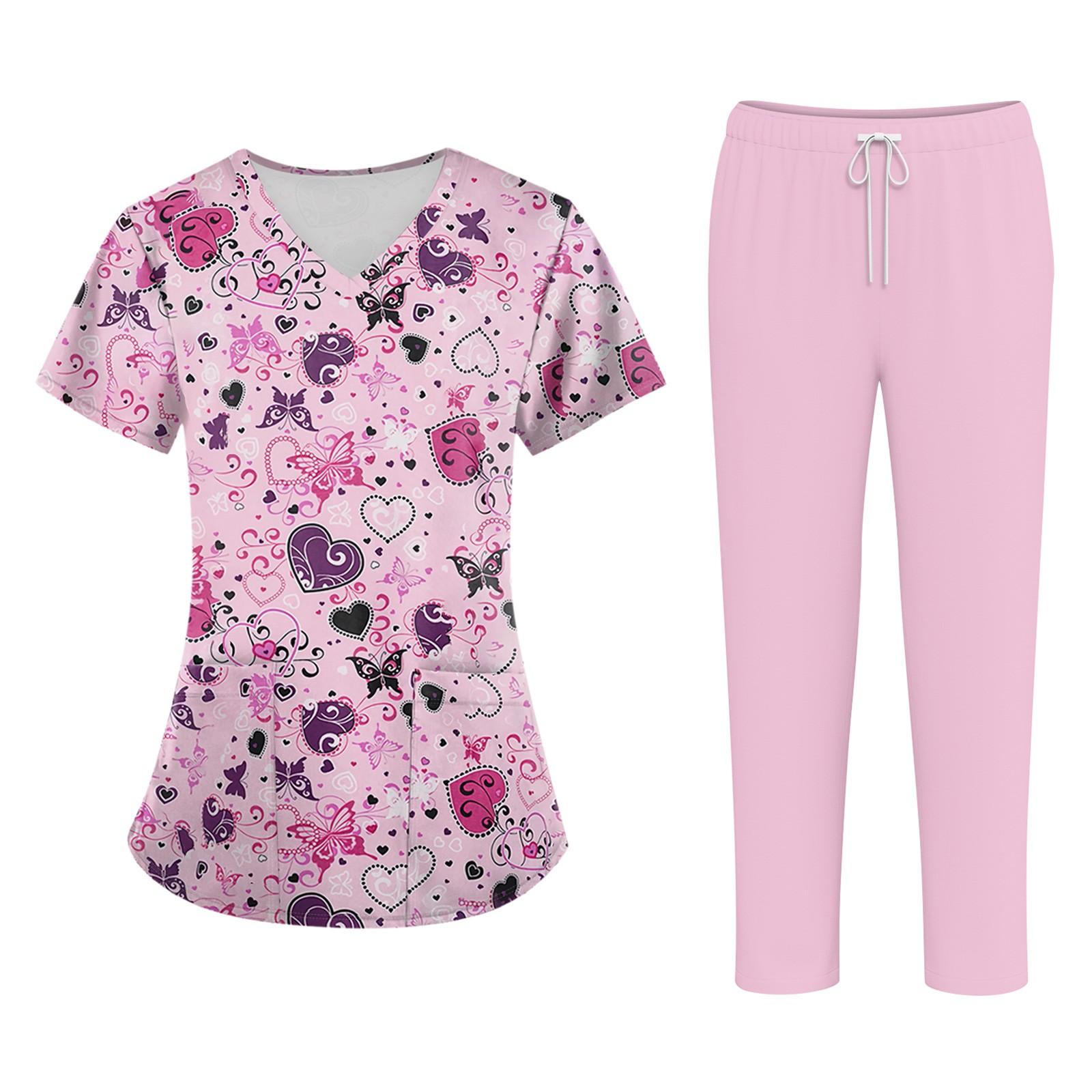 

Плюс размерСкраб с принтом Рабочая форма Топы для женщин Крест V-образным вырезом Хэллоуин Принт с короткими рукавами Забавные футболки Спецодежда Футболка с карманами M