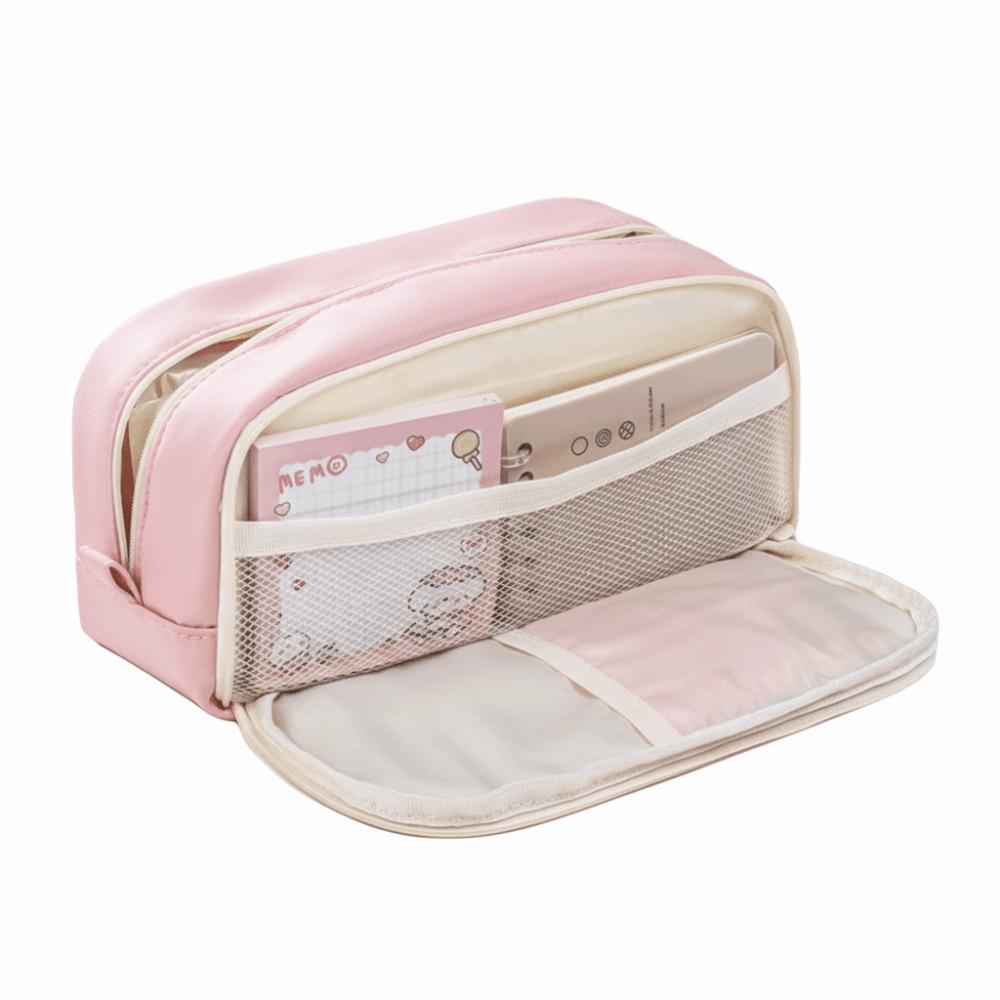 Simple Design Pencil Case Multiple Sections Double-layer Pencil Case Pencil Bag  Back To School розовый