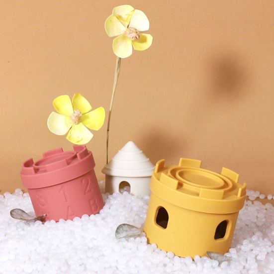 1 Set Baby Stacking Toy Smooth Edge Safe No Odor Anti-cack Silicone Chewable Castle Shape Color Cognition Promote Hand-eye Coordination Number