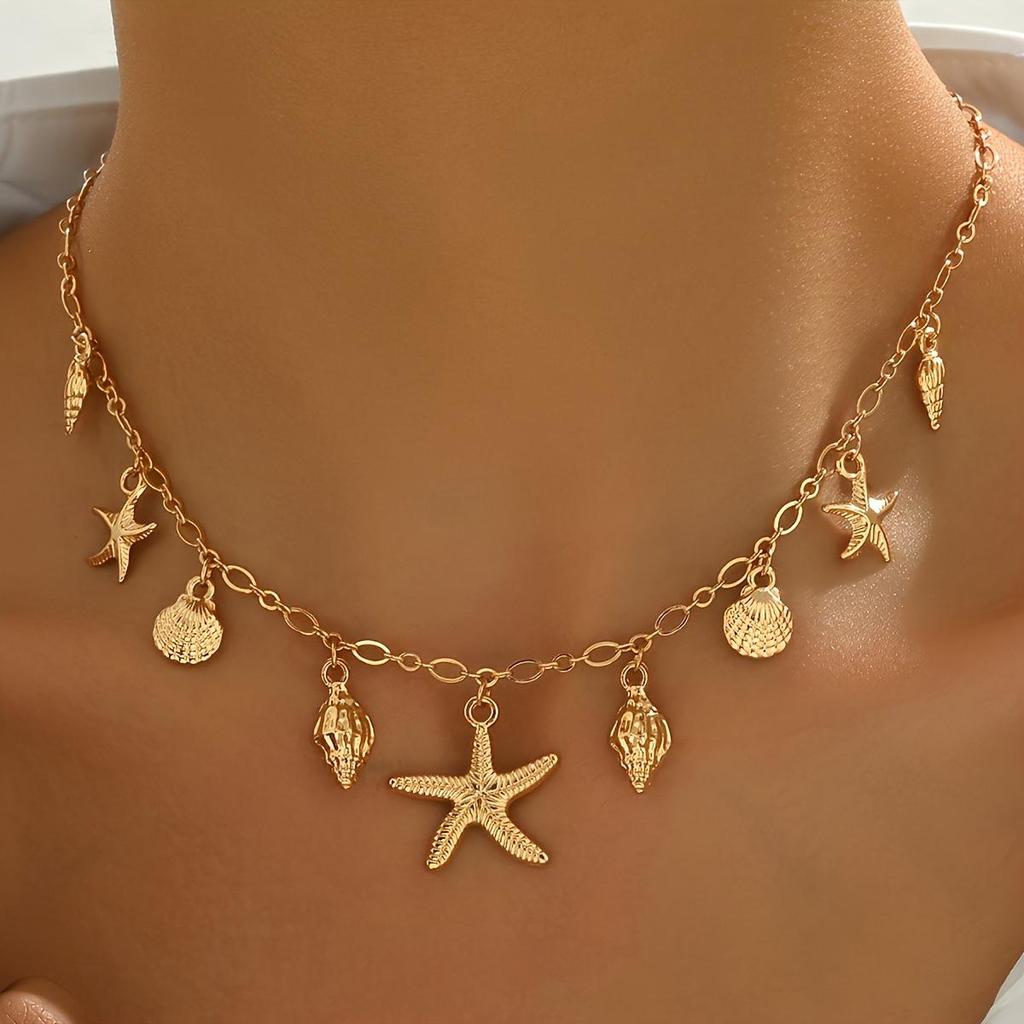 Bohemian Starfish Shell Pendant Necklace: Summer Beach Ocean Style for Women