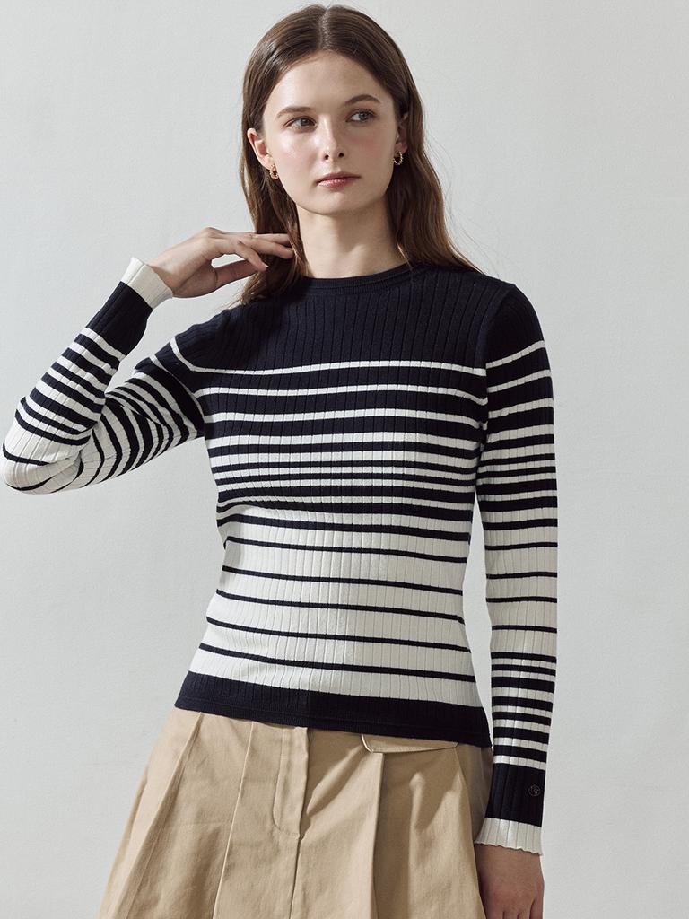 LORDLOAR Slim Striped Ribbed Knit Navy