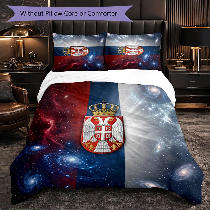 Serbia Pattern 3 Pieces Bedding Set Soft Microfiber Duvet Cover with Pillow Cases for Bedroom