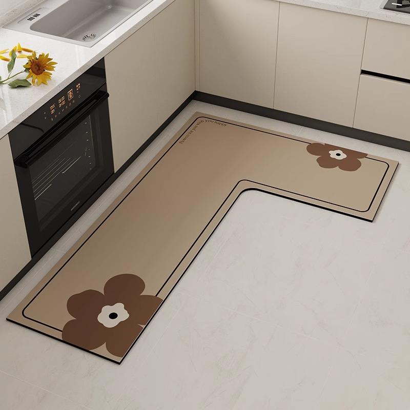 Kitchen Floor Rug Diatomite Mud L-Shaped Pvc Soft Floor Mats Super Non-Slip Absorbent Washable Home Decoration Carpet