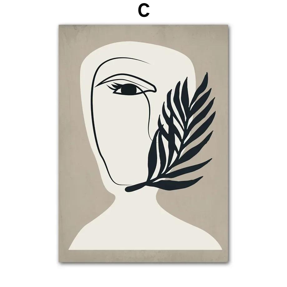 Modern Minimalism Wall Art Nordic Canvas Painting Black Gray Abstract Flower Leaves Girl Face Posters And Prints Wall Pictures
