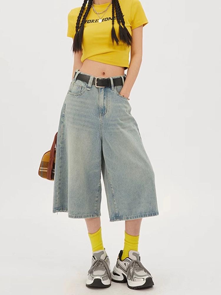 Retro High-Waisted Women's Wide-Leg Cropped Jeans for Summer