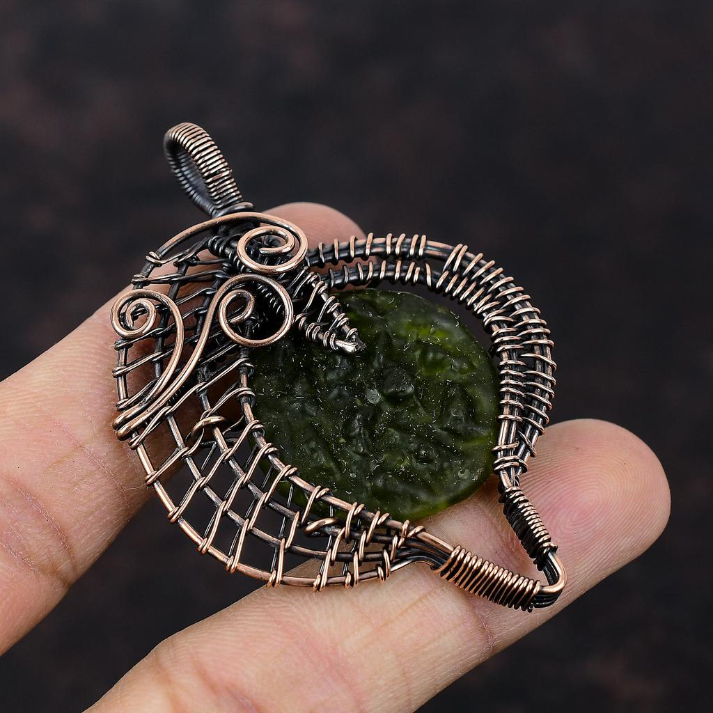 Moldavite Pendant Copper Wire Wrapped Pendant Moldavite Gemstone Jewelry Handmade Pendant Gift For Mother Copper Wire Jewelry Healing Stone