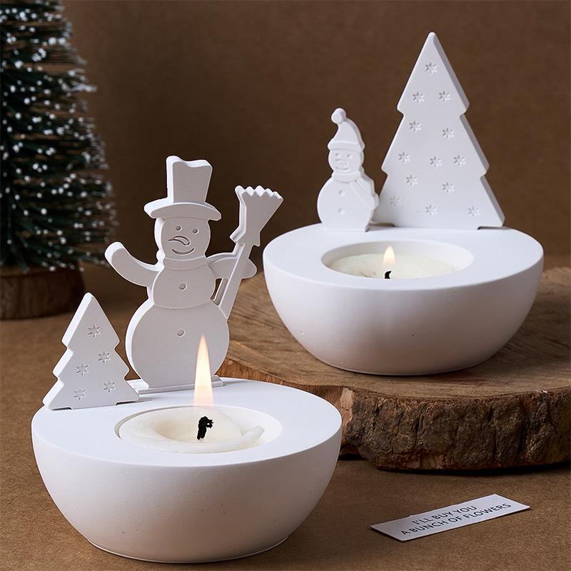 Christmas Series Candle Holder Silicone Mold DIY Plaster Pouring Round Scented Candle Cup Christmas Tree Angel Insert Base Craft