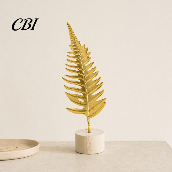 Stable Base Feather Decor Gold Leaf/Feather Ornaments with Weighted Round Base, Metal 3D Three-Dimensional Leaf Pattern Desktop for Home Office