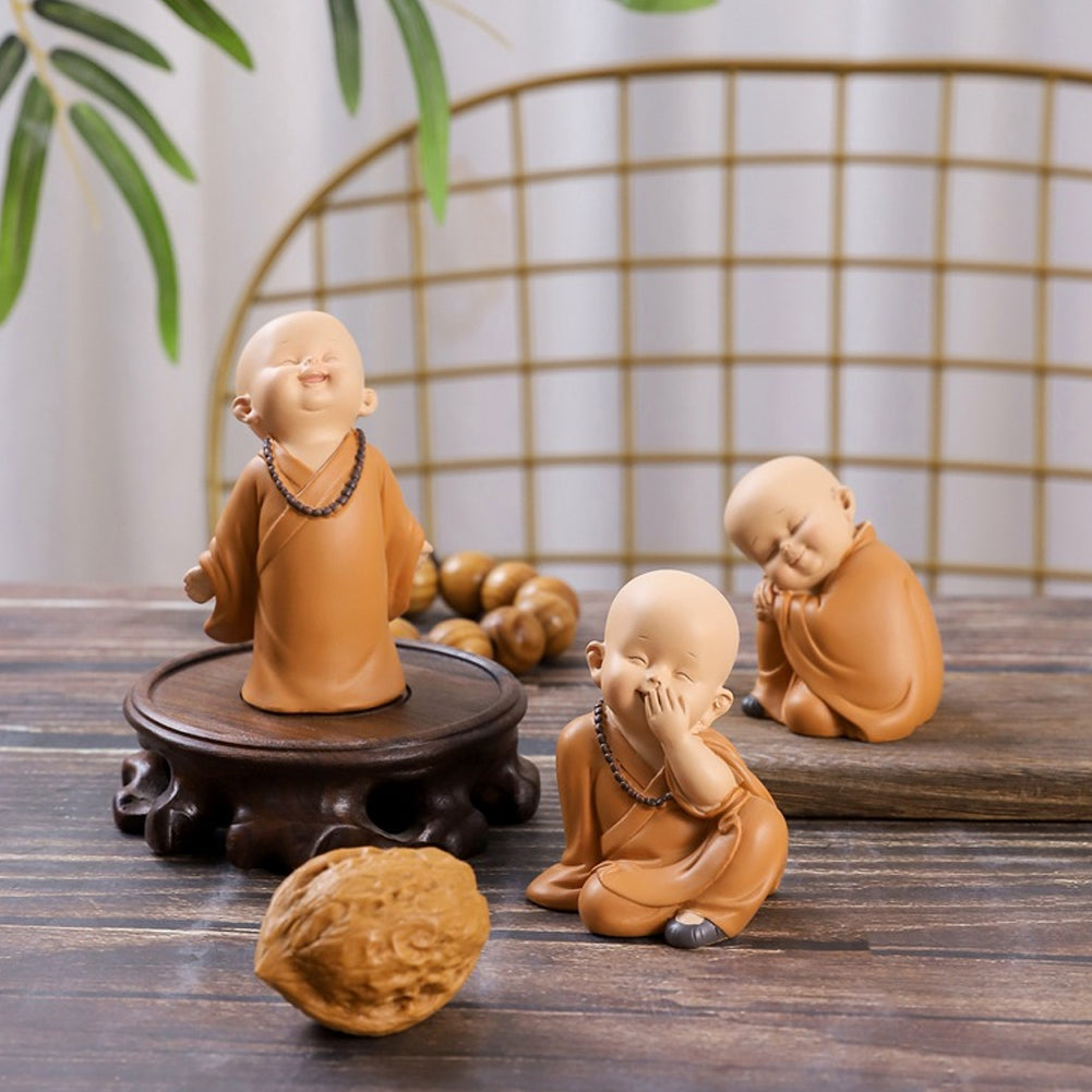 Car Small Monk Buddhist Statues Ornaments Resin Buddha Figurine Sculpture Handmade Miniatures Room Decoration Crafts Gifts
