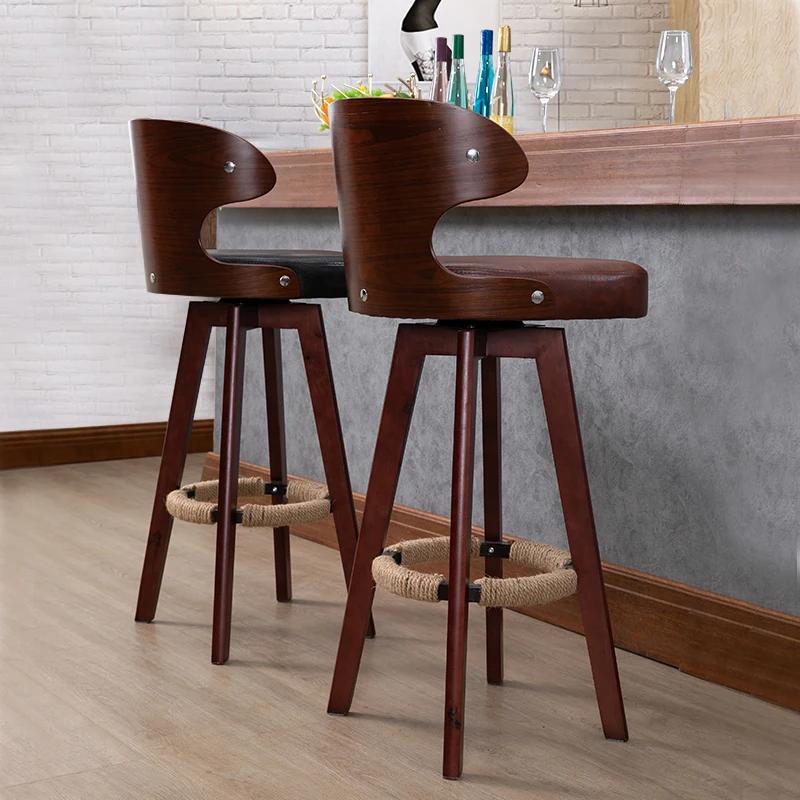Modern Bar Stool Solid Wood Barstools Nordic Modern Minimalist Bar Chair High Foot Bar Stools Home Front Desk Swivel Back Chair