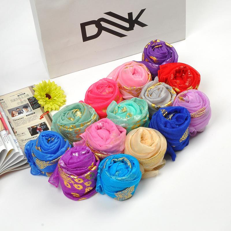 Autumn Silk Scarf: Candy Colors, Peacock Gold Stamping, Sunflower Design, Long Versatile Neck Wrap