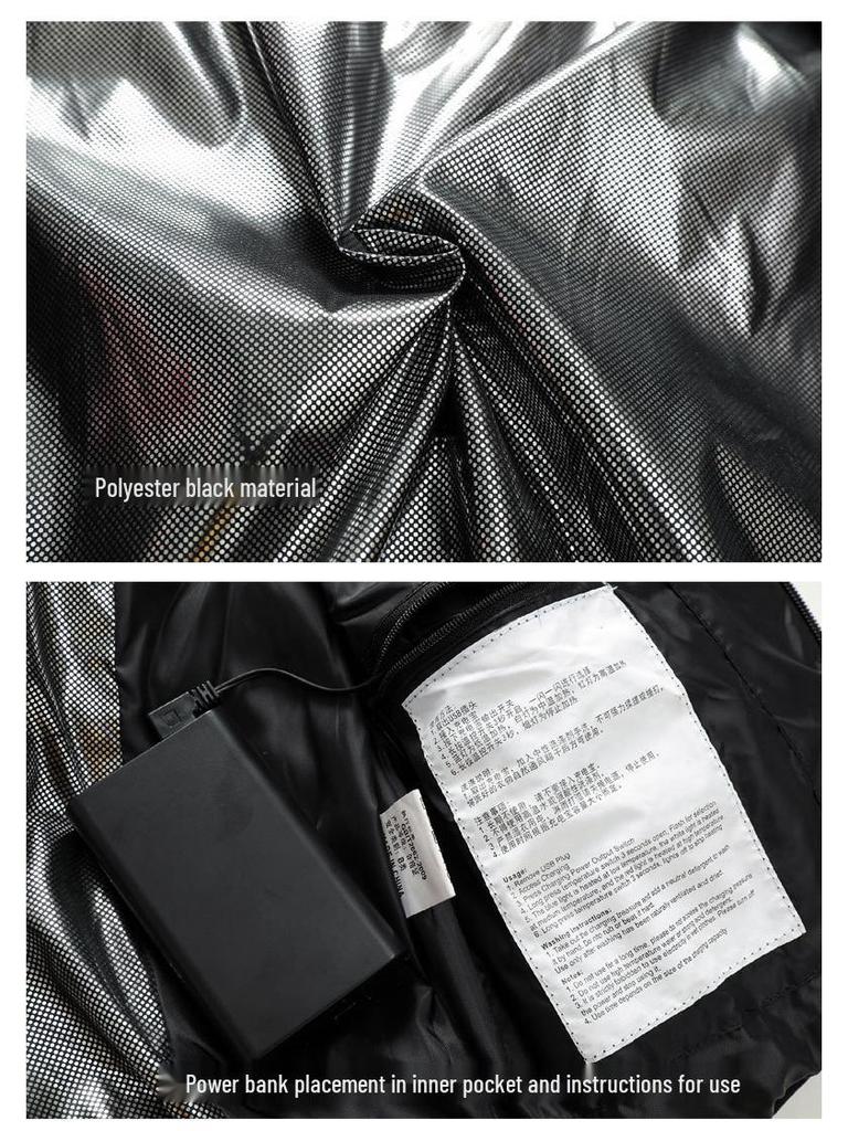 Smart Heated Winter Jacket with Hood for Men, Thick Warm Cotton, USB Charging