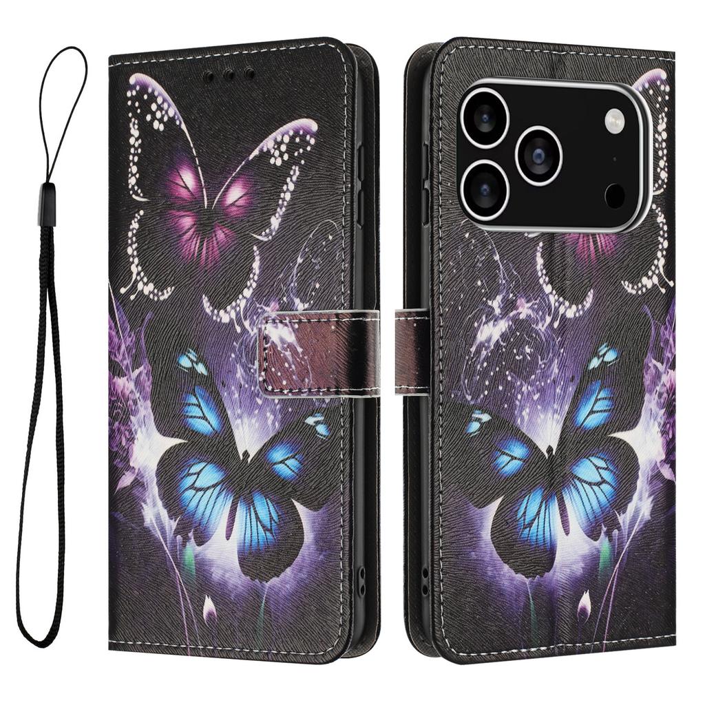 For iPhone 17 Pro Wallet Case Pattern Printing PU Leather Phone Cover with Lanyard