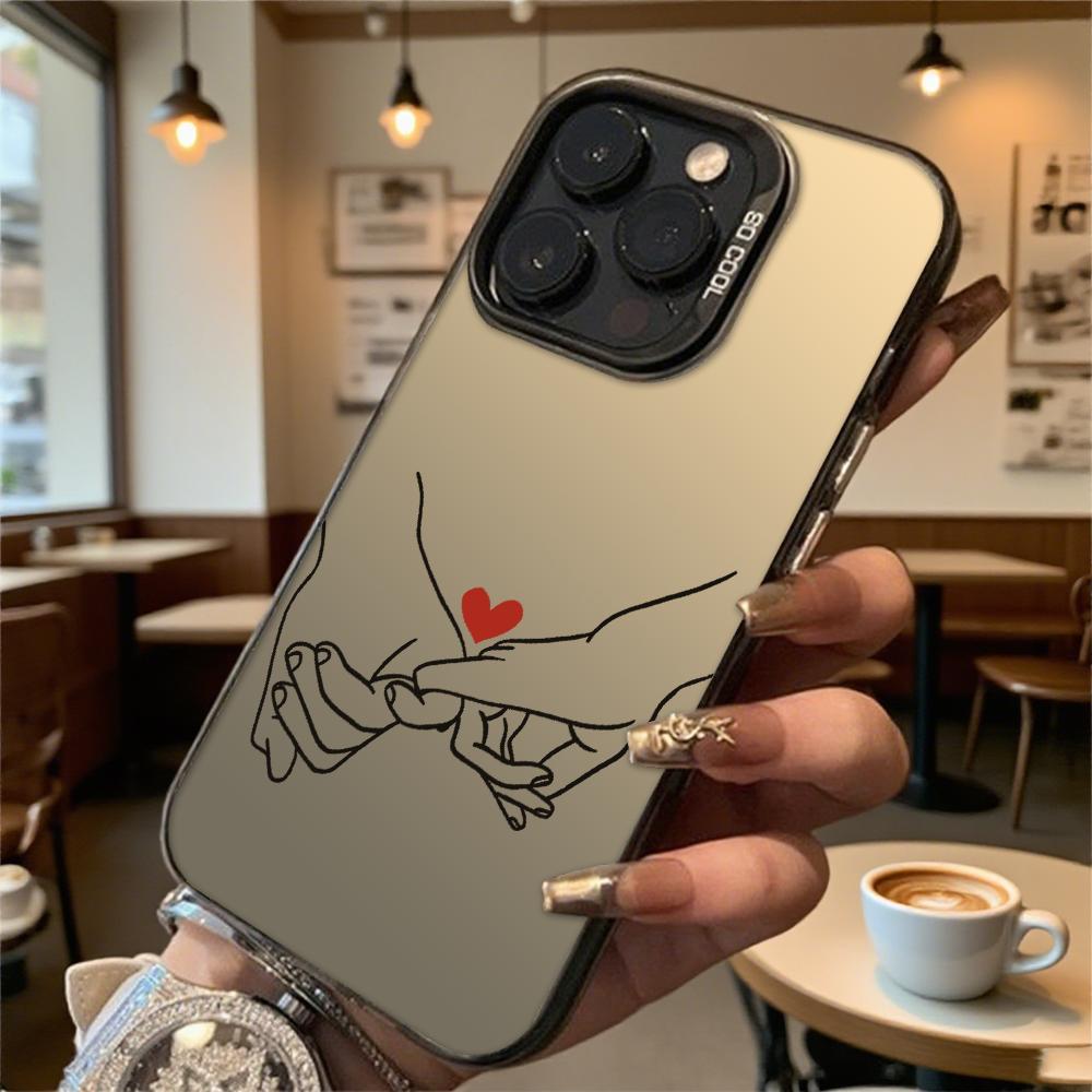 Hands with Red Heart Line Art Hard Phone Case for Iphone 16 15 14 13 12 11 Pro Max Mini Shockproof Anti-Scratch Protective Cover