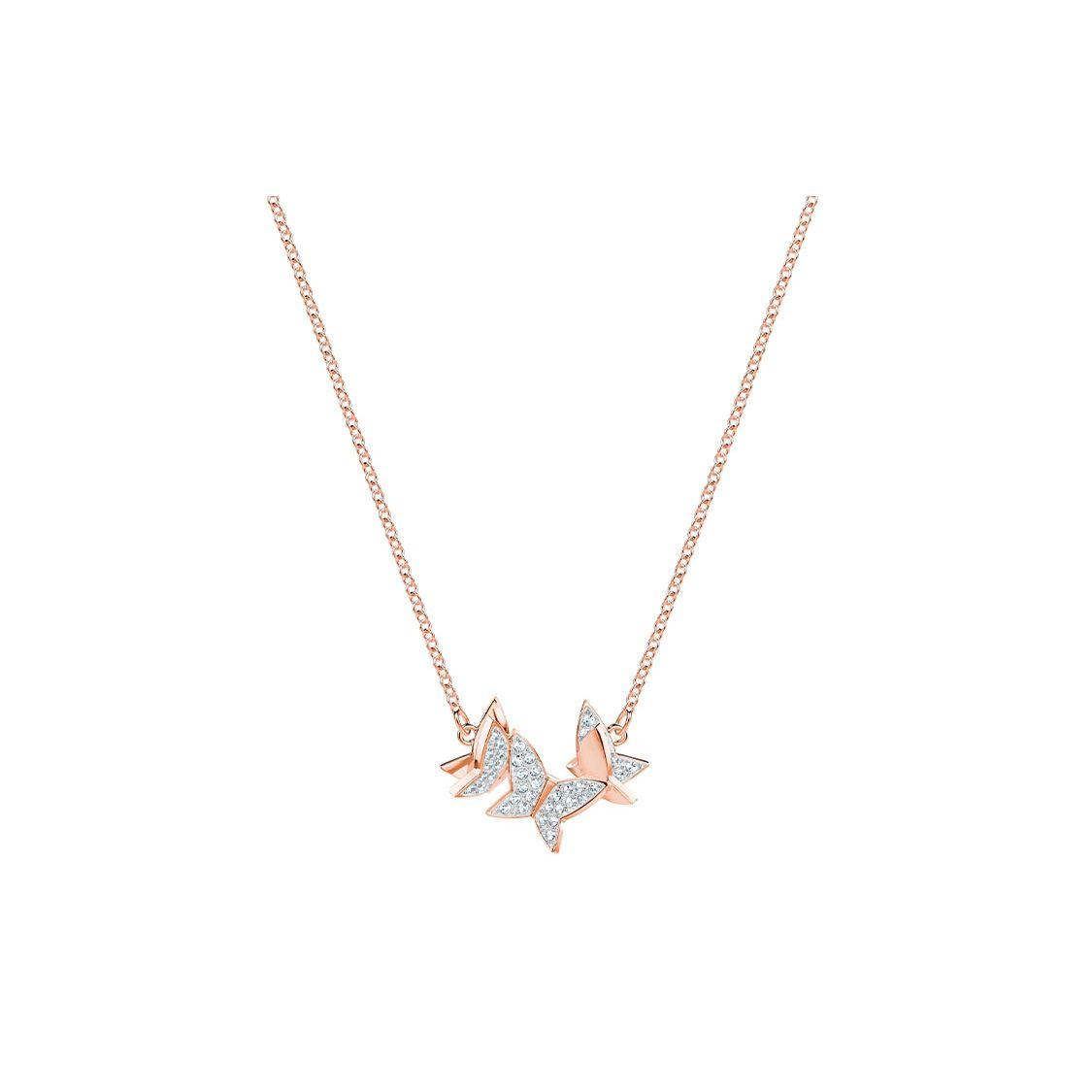 Swarovski Lilia Romantic Butterfly Shaped Jewelry Rose Gold Plated Crystal Necklace Women necklace 5382366 Box (Random Color)