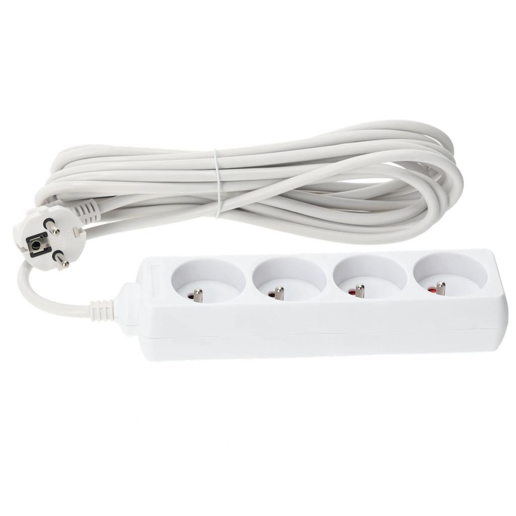 Home extension cord, 4 sockets, 5 , with grounding, white