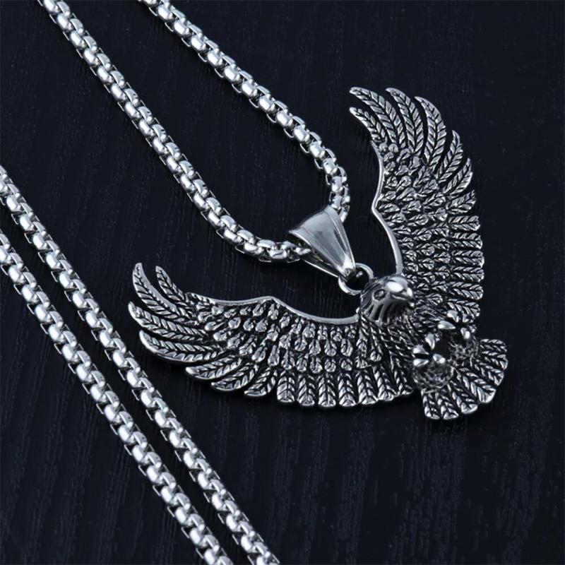 Punk Animal Fly Eagle Pendant Necklace For Men Hip Hop Rock Chain Necklace Party Jewelry
