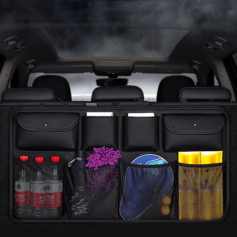 

Car Trunk Leather Storage Bag Large Capacity Automotive Backseat Organizer (Mesh Style) Black