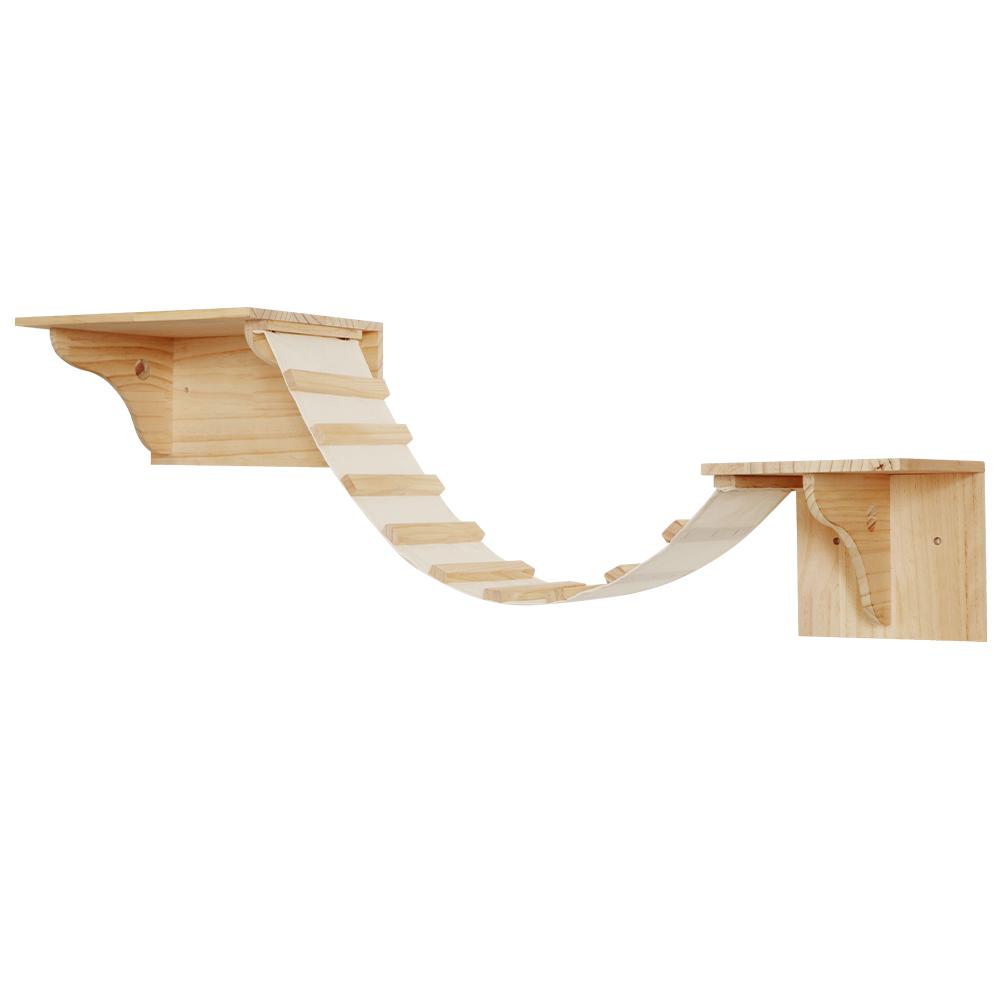 Cat Wall Climbing Shelves Wall-Mounted Furniture Set 2 Shelves with 1 Bridge Ladder for Indoor Cats Tree Tower Bed Accessories