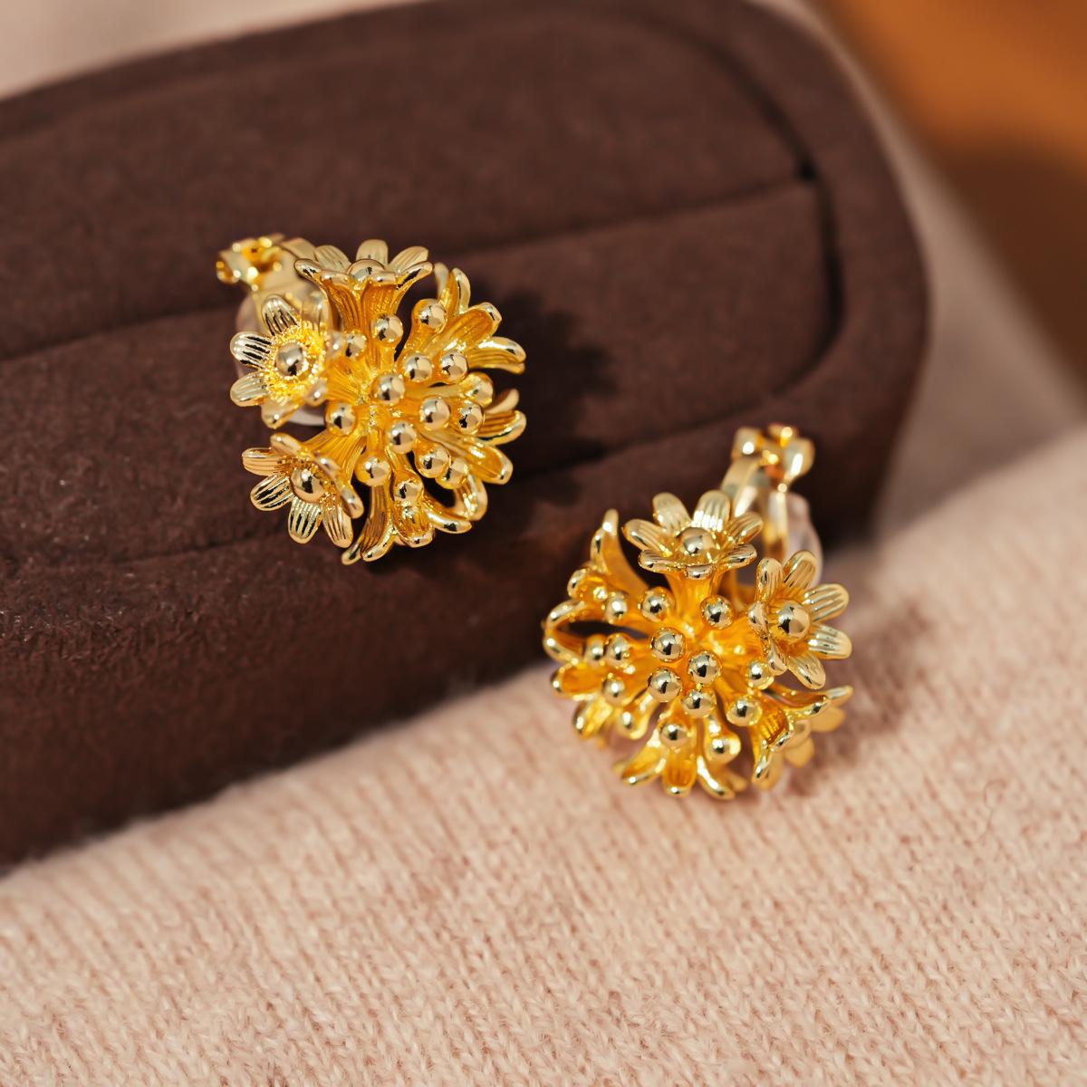 18k Gold Plated Flower Ear Cuff – Elegant, No-Piercing, Retro Earrings