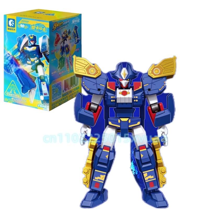 New SEMBO METAL CARDBOT Building Block Xuan Blue Lightning Transforming Robot Assembly Movable Model Toy Collect Children's Gift