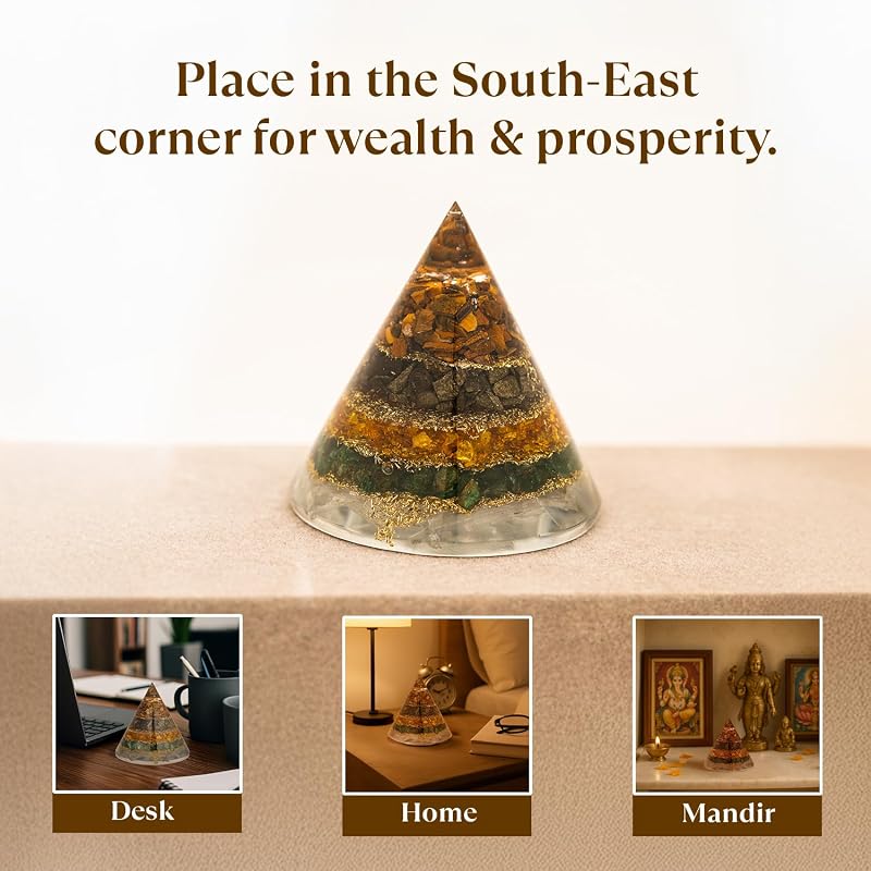 Astrotalk Conical Dhan YOG Resin Pyramid with Selenite Base | Home Decor Items for Wealth, Money & Business Growth | Vas