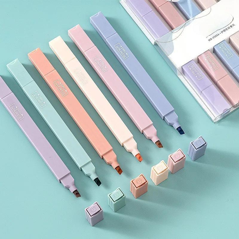 6Pcs Morandi Color Double Head Highlighters for Students Notes Quick Dry Drawing Color Markers Art School Supplies Stationery