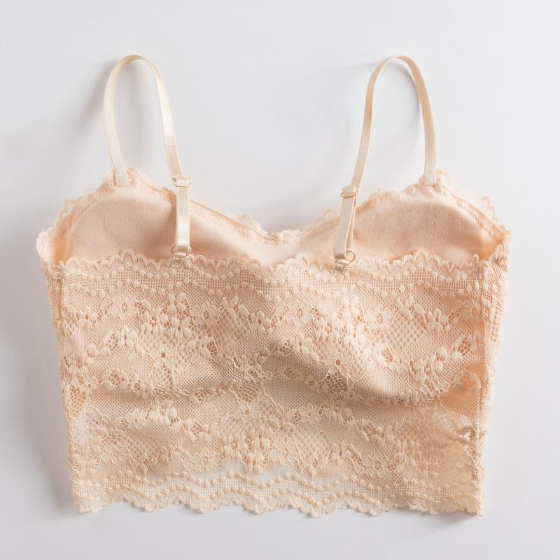 Women's Sexy French Lace Wrap Chest High Grade Comfortable Steel Ring Free Breathable Strap Tank Top with Bra for Women