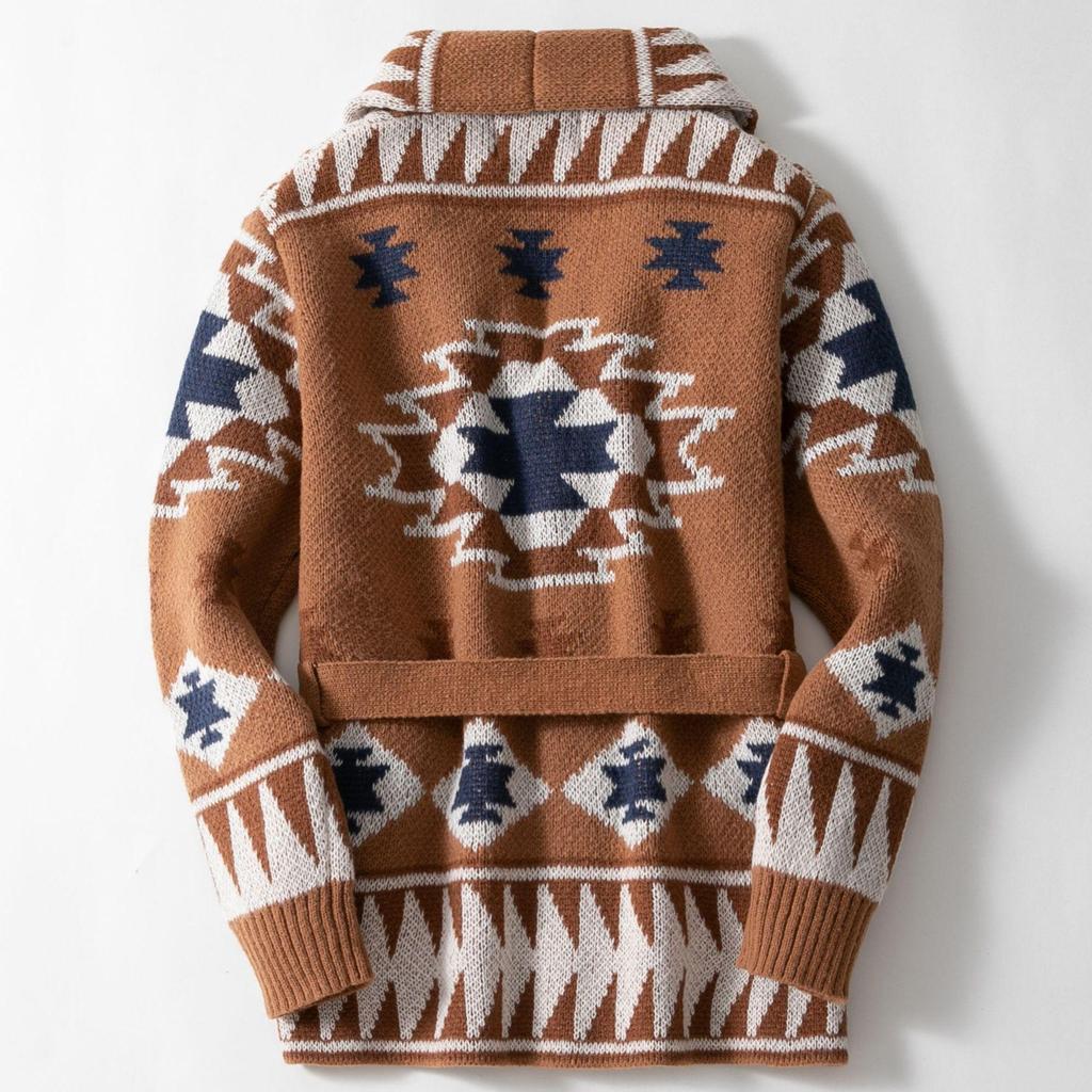 Men's Heavy Jacquard Knit Cardigan - Autumn/Winter Tie-up Sweater SY0001