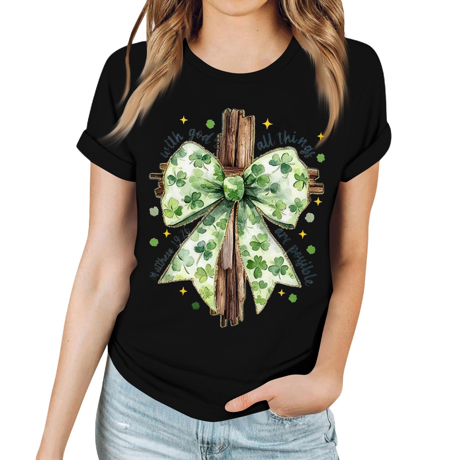 

Women s Casual Printed T-Shirt Round Neck Pullover Short Sleeve Top XXXL чорний