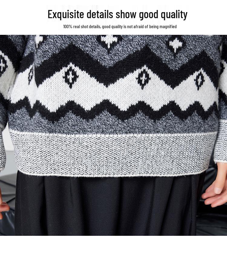 Women's Pure Wool Jacquard Knit Cardigan with Lapel - 2025 Autumn/Winter Elegant Thick Base Layer Sweater