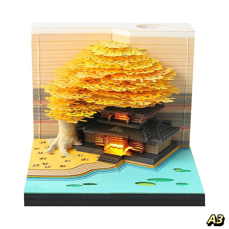 Time Piece Calendar 2027 Desk Calendar With Led Light 3D Tear-Away Calendar Paper Carving Art Memo Pad Notepad Desktop Decor