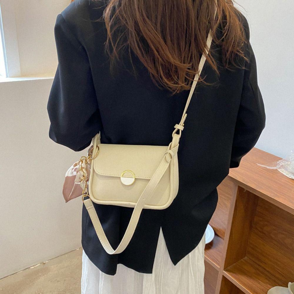 with Ribbon PU Leather Shoulder Bag Korean Style Chain Crossbody Bag Small Square Bag Autumn
