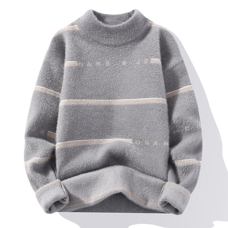 Men's Half Turtleneck Pullover Sweater Teen Fashion Faux Mink Knit Sweater Autumn