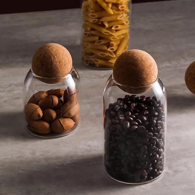 Borosilicate Glass Storage Jar with Cork Ball Lid