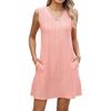 New Women's Pocket Casual Summer Solid Color V-neck Dress