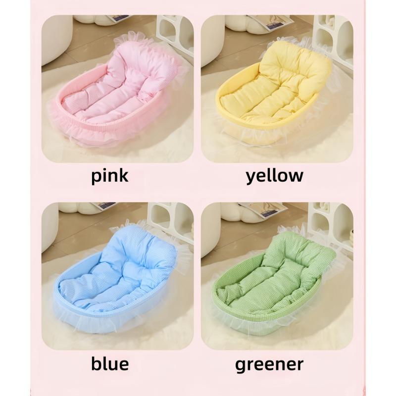 [Polyester Plaid Pet Bed] Breathable Polyester Plaid Pet Bed for Small To Medium Cats | Comfortable with Decorative Lace Trim|Includes Soft Padded Mat