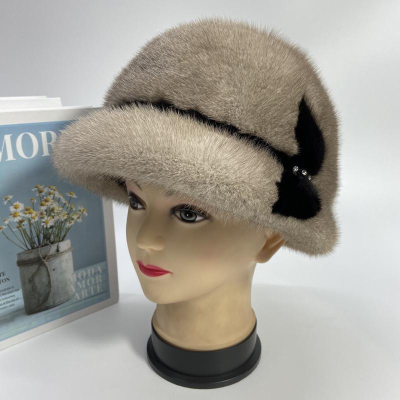 Genuine Mink Fur Hat Women's Luxury Winter Warm Fedora Brim Hats Stylish Outdoor Snow Natural Real Fur Hat