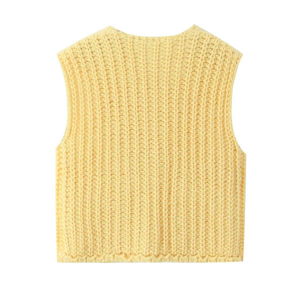 Women's Pocket Sleeveless Knitted Vest – 13 Colors, European & American Style, 2024 Spring & Autumn Collection