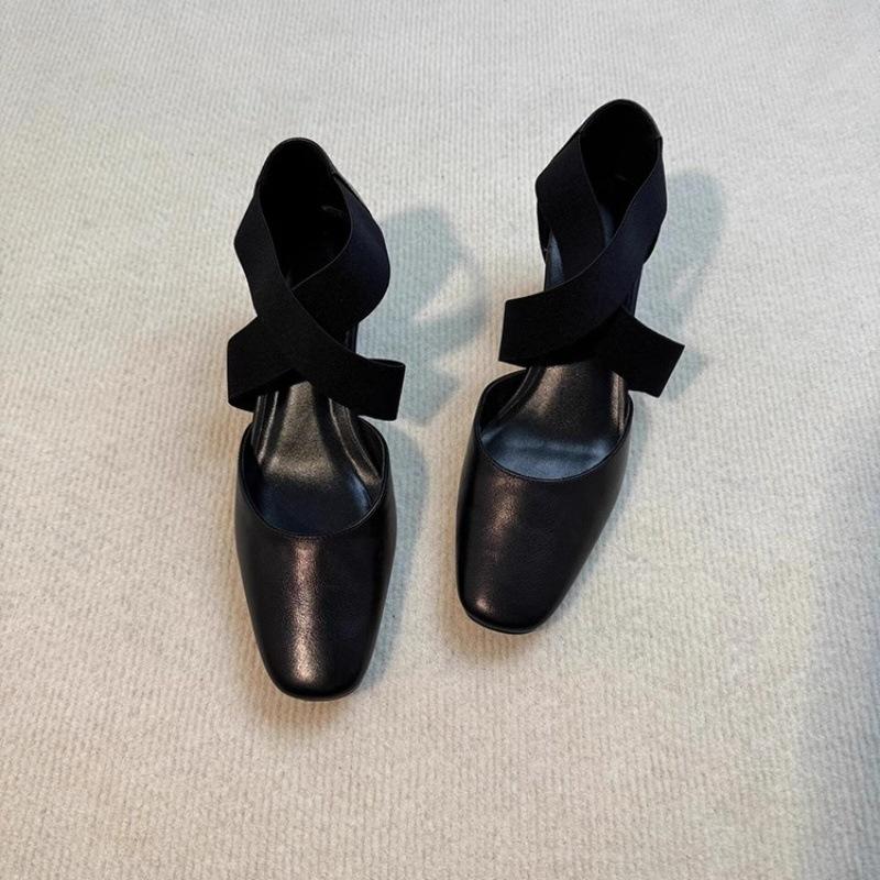 Vintage Versatile Ballet High Heels Children 2025 New Thick Heel Cross Belt Hollow Casual Bag Head Sandals