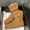 Wildleder Freizeitstiefel für Damen Mode Stiefeletten Neu Kurz Slipper Flache Schuhe Retro Vielseitig Weiche Sohle Damenstiefel