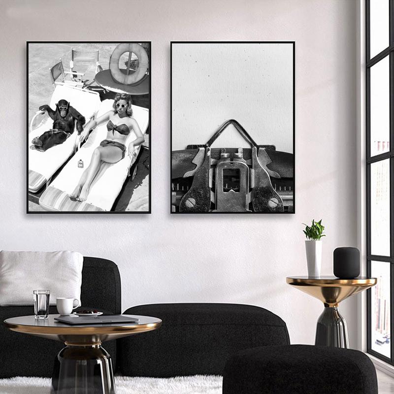 Black White Wall Art Fashion Poster Musician In The Rain Canvas Print Painting Sailor Kissing Nurse Picture Home Room Decoration