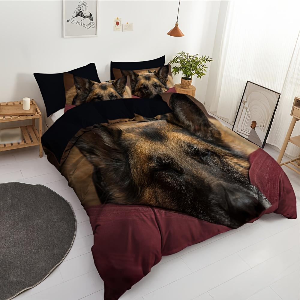 2/3pcs Duvet Cover Set (1 Duvet Cover + 1/2 PillowcaseWithout Core)3D GSD Dog Sleep Printed Bedding Set for Bedroom and Guest