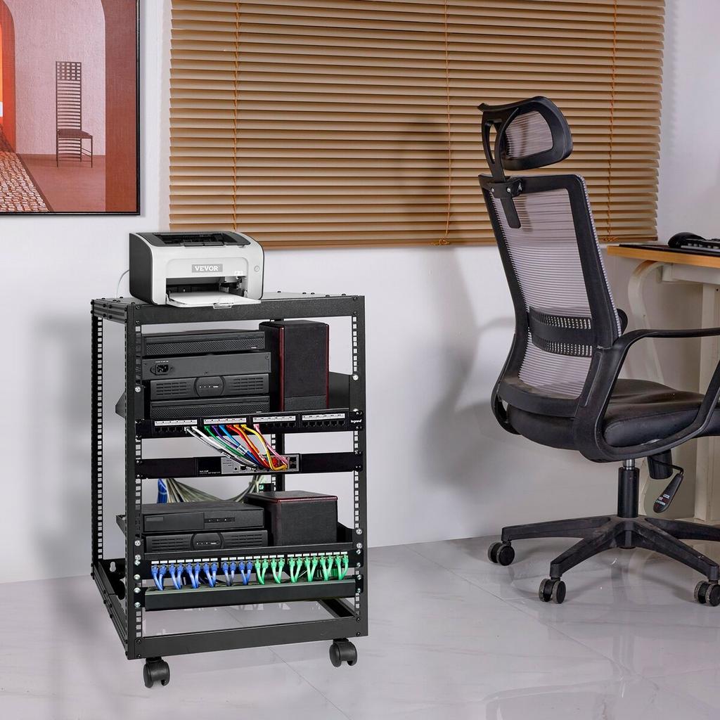 15U Open-Frame Server-Rack, 15''-40'' Verstellbare Tiefe, Freistehendes oder Wandmontage-Netzwerk-Server-Rack, 4-Pfosten AV-Rack mit Rollen, Bietet Platz für Ihr gesamtes