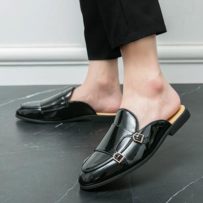Fashion Trends Men Solid Color Leather Slippers for Men Dual-use Men Shoes with Double Buckle Shallow Flats Casual Shoe for Men