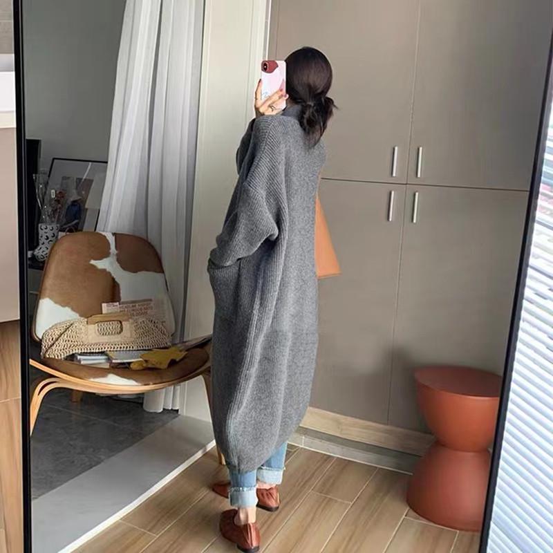 2026 Korean High Neck Women's Knit Cardigan - Solid Color, Single-Breasted, Long Sleeve, Mid-Length for Spring