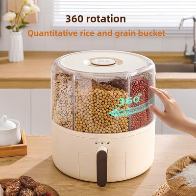 Grain Storage Jar Rotating Compartment Household Rice Bucket Insect-Proof Moisture-Proof Sealed Food-Grade Rice Container Rice Bin