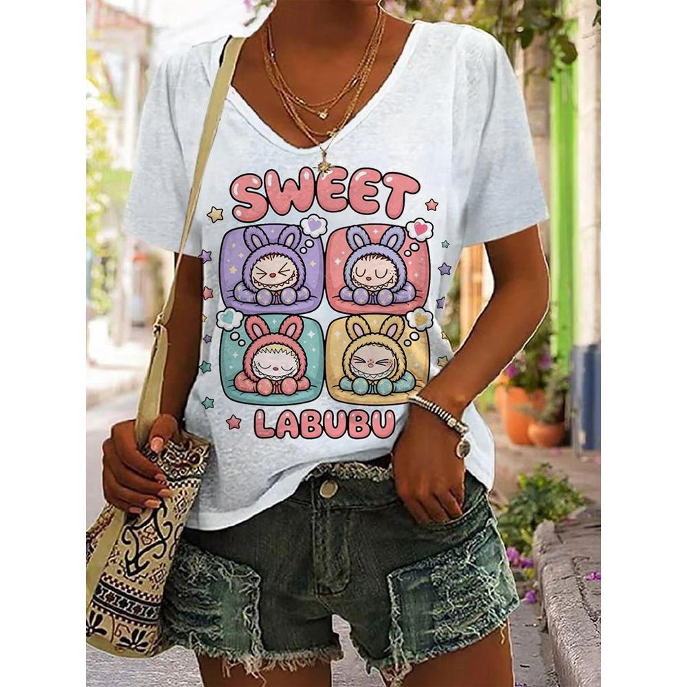 Women's Labubu Short-sleeved Cotton T-shirt, 2025 Summer Tide Brand, Half-sleeved, Ins Style, All-match Street Wear