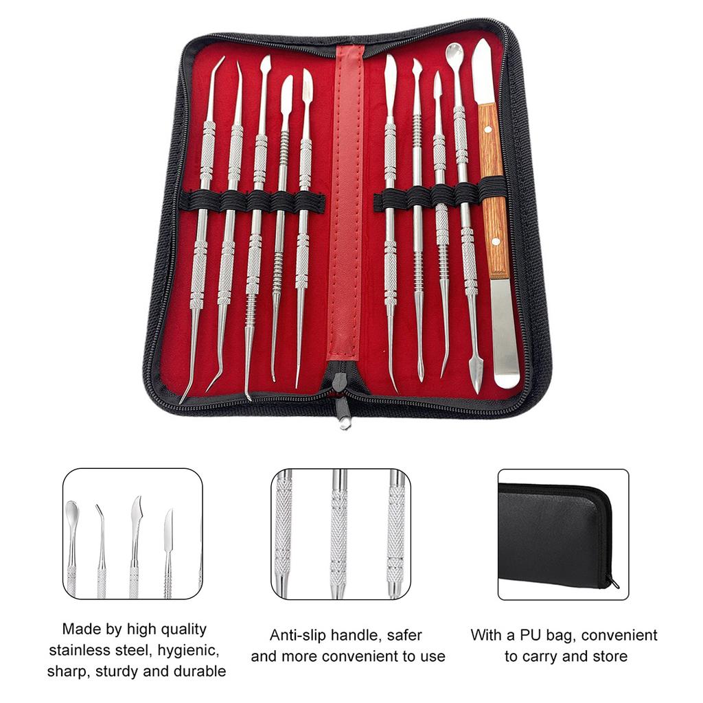 10PCS Wax Carving Tool Set Stainless Steel Dental Instrument Versatile Kit Dental Lab Equipment Dental Tool Set With PU Holder