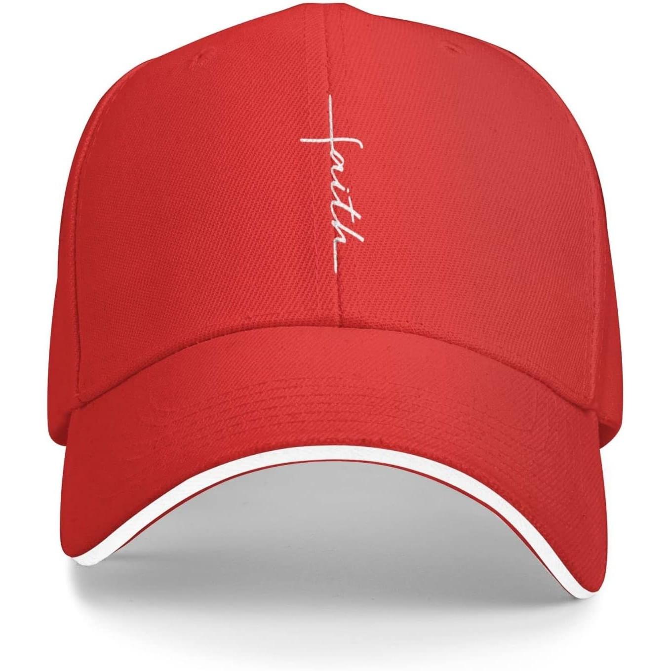 

Faith Cross Script Christian Baseball Cap Polyester Casual Adjustable Sun Hat for Unisex Adults Adjustable красный